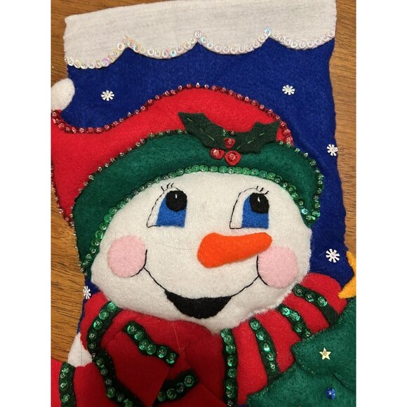 Design Works Crafts Felt Christmas Stocking Handcrafted "Snowman and Tree" 16" - Picture 8 of 10